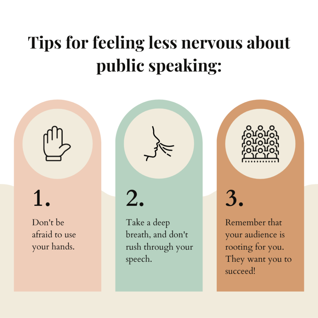 Tips for feeling less nervous about public speaking: